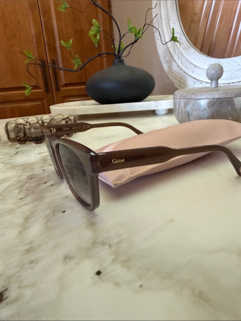 Chloé Brown Gradient Cat-Eye Sunglasses with Pink Case